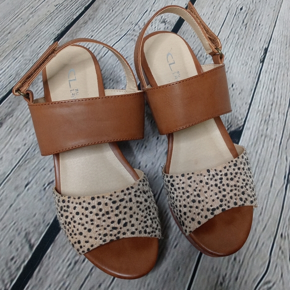 CL by Laundry Shoes - CL by Laundry Tan and Cream Leopard Print Wedge Sandals